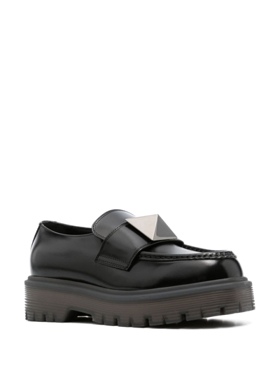 Shop Valentino One Stud Platform Loafers In Black