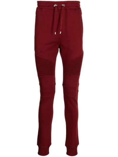 Shop Balmain Logo-print Biker Track Pants In Red