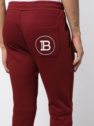 Shop Balmain Logo-print Biker Track Pants In Red