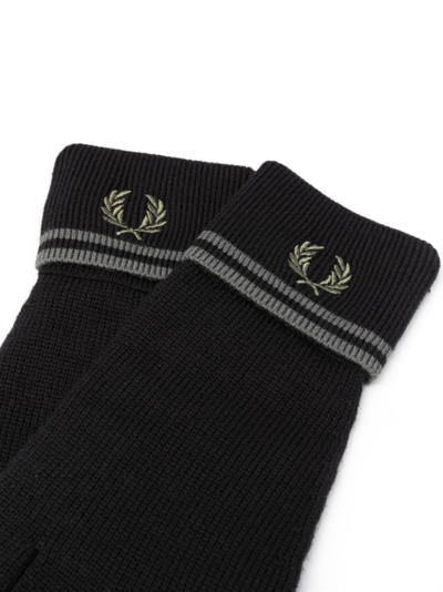 Shop Fred Perry Embroidered-logo Striped Gloves In Black
