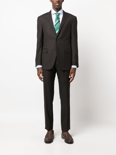 Corneliani Single-breasted Virgin Wool Suit In Brown