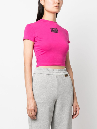 Shop Versace Jeans Couture Logo-patch Cotton Crop Top In Pink
