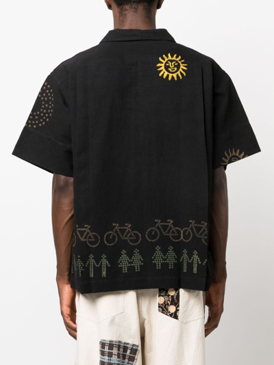 Shop Story Mfg. Greetings Solar Trip-embroidered Shirt In Black
