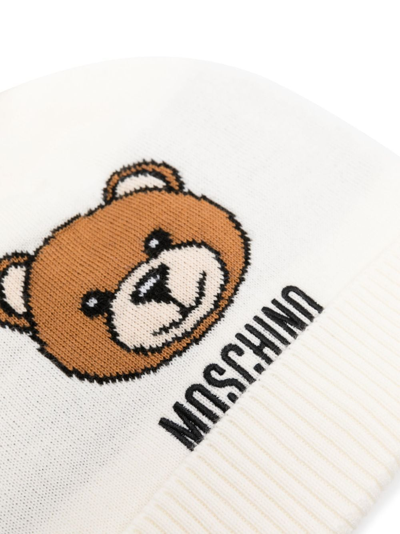 Shop Moschino Teddy Bear-motif Pompom Beanie In Neutrals
