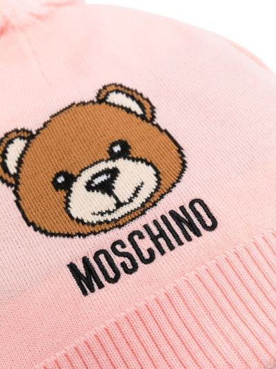 Shop Moschino Teddy Bear Pompom Beanie In Pink