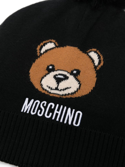 Shop Moschino Teddy Bear-motif Pompom Beanie In Black