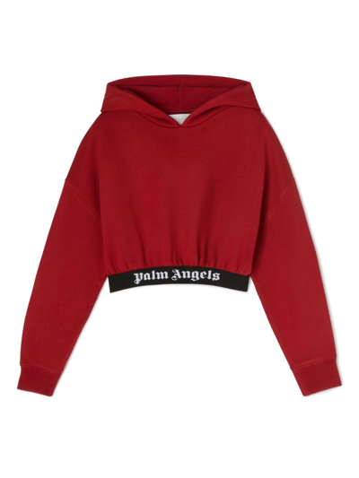 Shop Palm Angels Cropped Logo-band Hoodie In Red