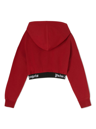 Shop Palm Angels Cropped Logo-band Hoodie In Red