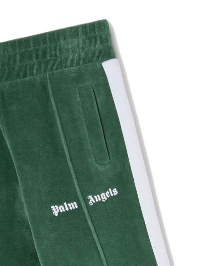 Shop Palm Angels Logo-embroidered Cotton Track Pants In Green