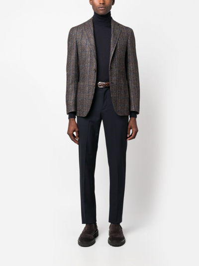 Shop Canali Check-print Single-breasted Blazer In Brown