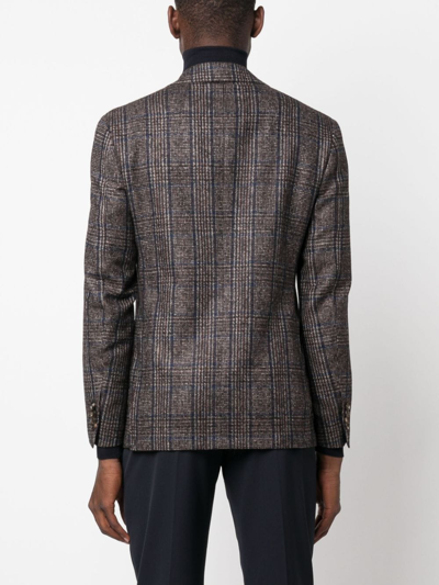 Shop Canali Check-print Single-breasted Blazer In Brown