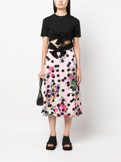 Shop Msgm Mix-print High-waisted Midi Skirt In Pink