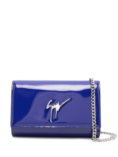 Shop Giuseppe Zanotti Cleopatra Patent-leather Clutch Bag In Blue