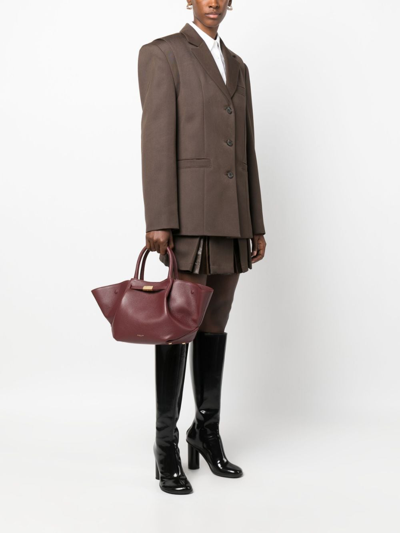 Demellier Brown New York Midi Leather Tote Bag In Red