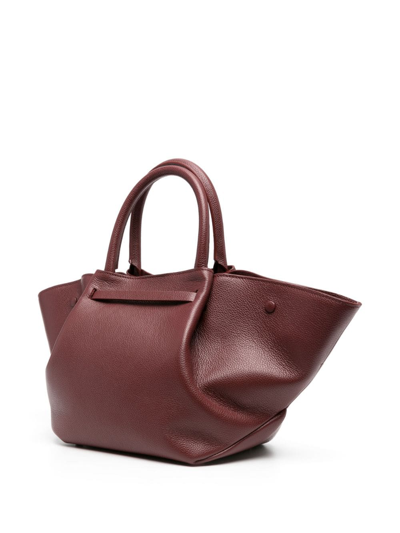 Demellier Brown New York Midi Leather Tote Bag In Red