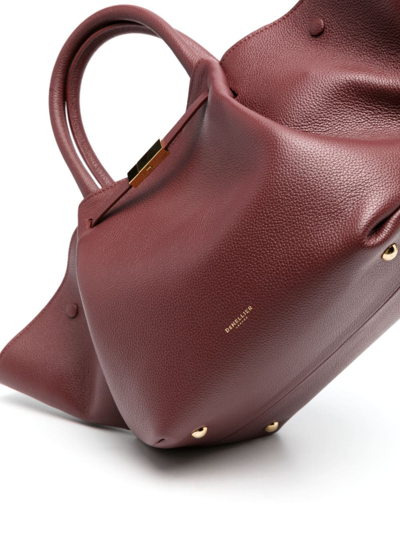 Demellier Brown New York Midi Leather Tote Bag In Red