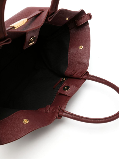Demellier Brown New York Midi Leather Tote Bag In Red