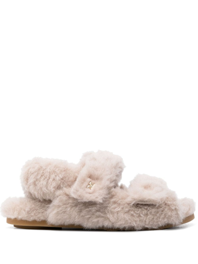 Shop Max Mara Teddy Touch-strap Slippers In Neutrals