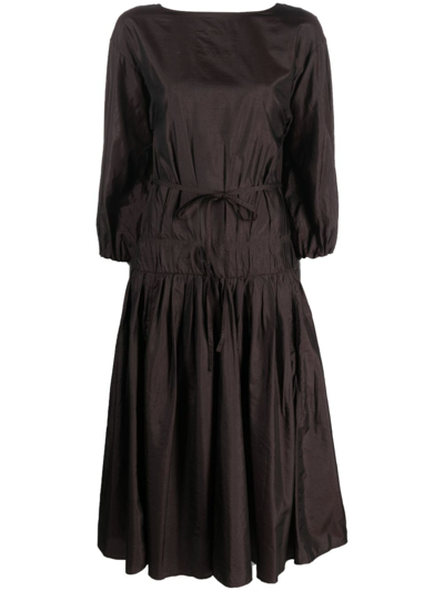 Shop Jil Sander Boat-neck Tiered Midi Dress In Brown