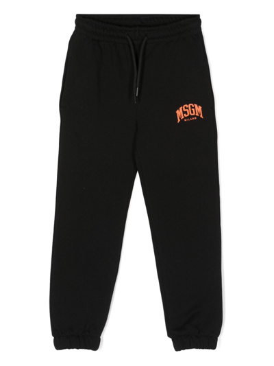 Shop Msgm Logo-print Cotton Track Pants In Black