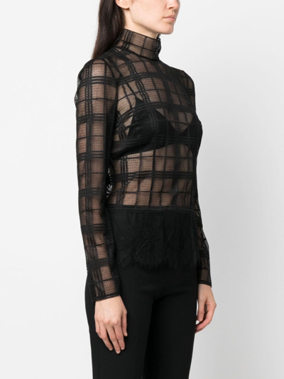 Shop Alberta Ferretti Long-sleeve Semi-sheered Knitted Top In Black