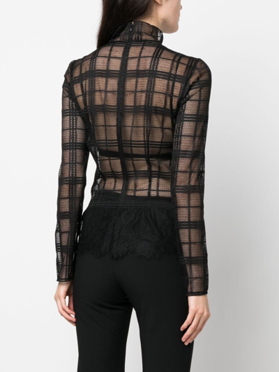Shop Alberta Ferretti Long-sleeve Semi-sheered Knitted Top In Black