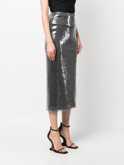 Shop David Koma Sequinned Midi High-waist Skirt In Grey
