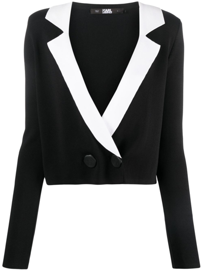 Shop Karl Lagerfeld Notch-lapel Cropped Cardigan In Black