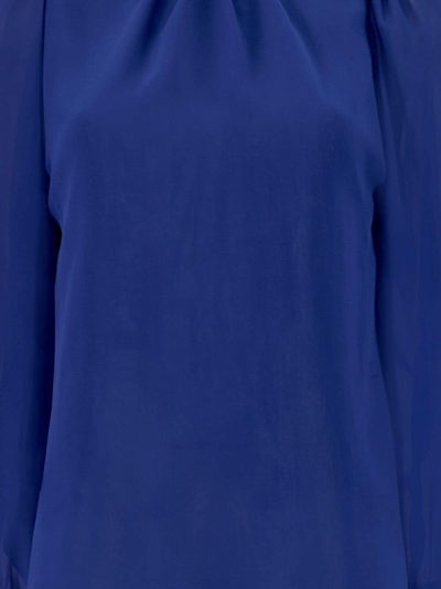 Shop Giambattista Valli Gathered Crepe Blouse In Blue