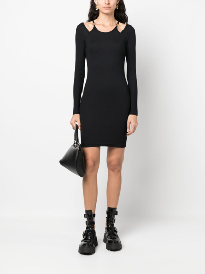 Shop Just Cavalli Ribbed-knit Cut-out Minidress In Black