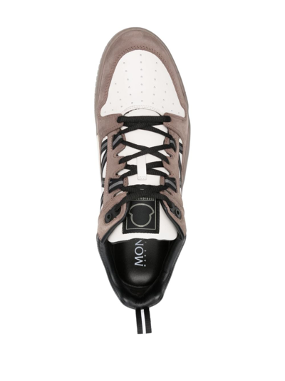 Shop Moncler Pivot Leather Sneakers In Brown