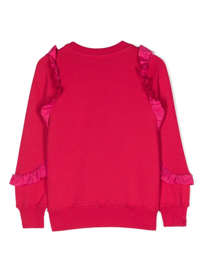 Shop Msgm Logo-embroidered Ruffle-detailing Sweatshirt In Pink