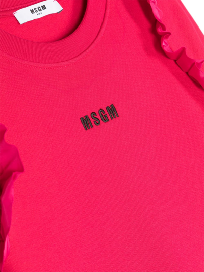 Msgm Logo-embroidered Ruffle-detailing Sweatshirt In Pink