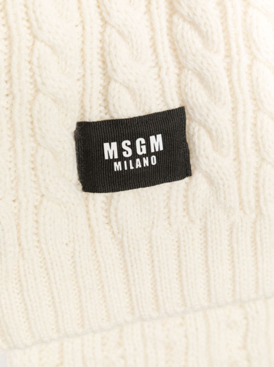 Shop Msgm Logo-patch Chunky-knit Scarf In Neutrals