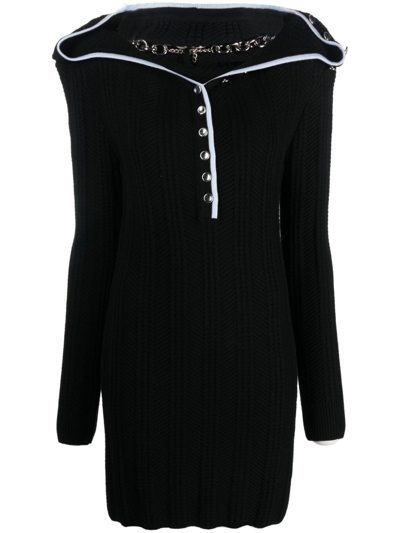 Y/project Evergreen Ruffle Necklace Knit Mini Dress In Black