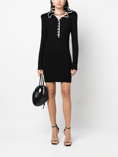 Shop Y/project Ruffle-collar Merino Wool Minidress In Black