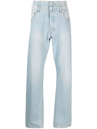 Shop Vtmnts Double-layer Straight-leg Jeans In Blue