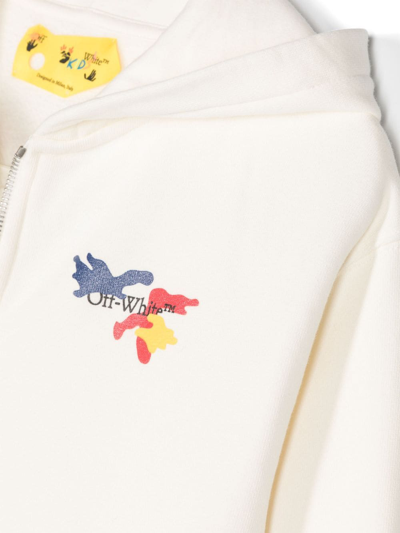Shop Off-white Logo-print Zipped Hoodie In Neutrals