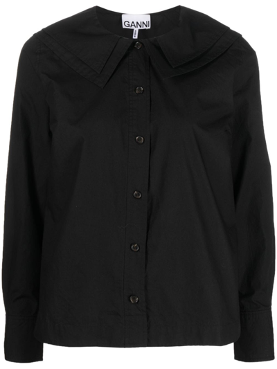 Shop Ganni Layered Bib-collar Cotton Shirt In Black