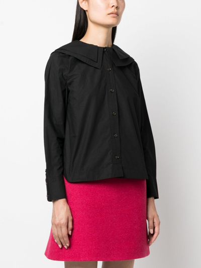 Shop Ganni Layered Bib-collar Cotton Shirt In Black