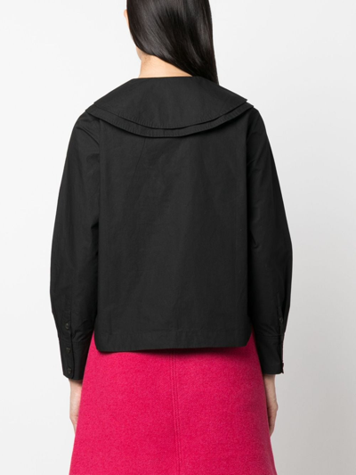 Shop Ganni Layered Bib-collar Cotton Shirt In Black