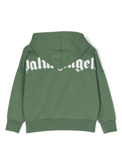 Shop Palm Angels Logo-print Organic Cotton Hoodie In Green