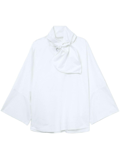 Shop Attico Tied-collar Cotton Blouse In White
