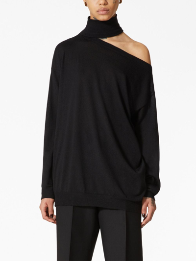 Shop Valentino Cut-out Roll-neck Jumper In Black