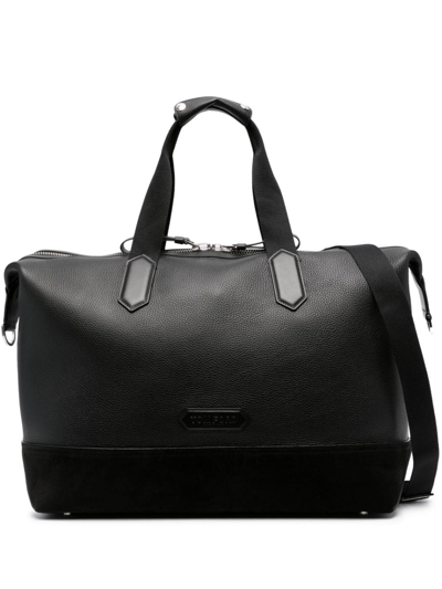 Tom Ford Logo-patch Pebbled Holdall In Black