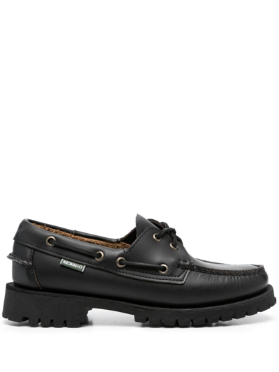 Shop Sebago Logo-tag Leather Loafers In Black