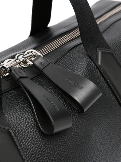 Tom Ford Logo-patch Pebbled Holdall In Black