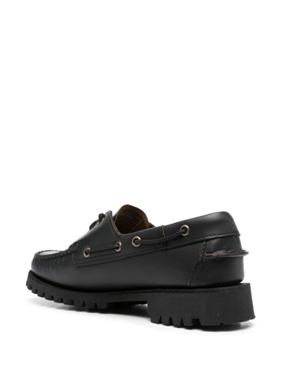 Shop Sebago Logo-tag Leather Loafers In Black