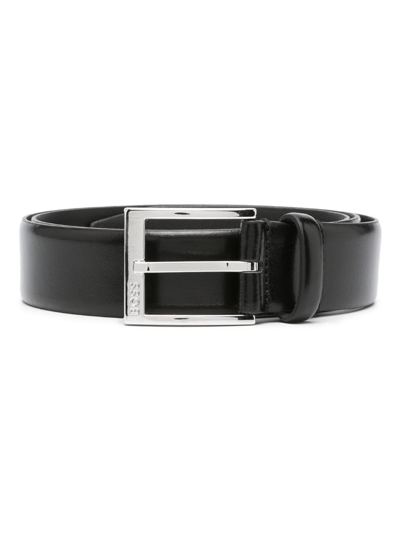 Shop Hugo Boss Logo-engraved Buckle Leather Belt In Black