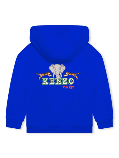 Shop Kenzo Logo-embroidered Zip-up Hoodie In Blue